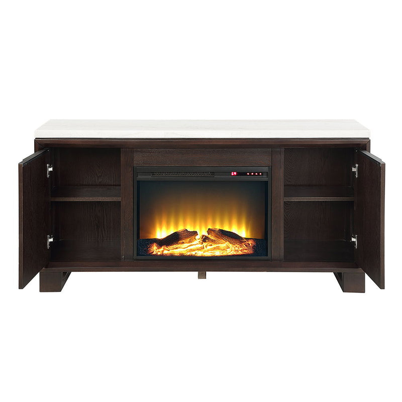 Edwyn - Server With Fireplace - Natural Marble Top & Espresso - R&R Furniture Gallery (Fountain Valley, CA)