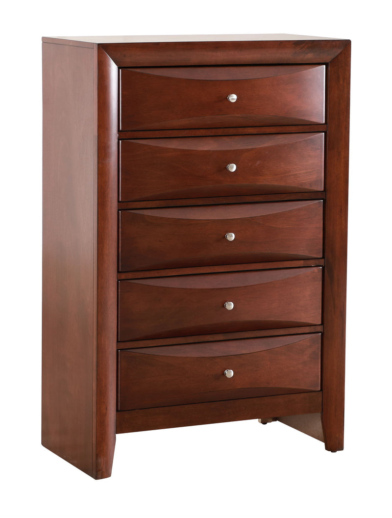 Glory Furniture Marilla accent chest with wooden finish and decorative drawer handles, ideal for stylish storage solutions.