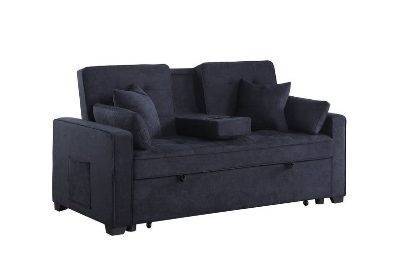 Cody II - 69.5"W Woven Fabric Convertible Sleeper Loveseat with Cup Holder - R&R Furniture Gallery (Fountain Valley, CA)