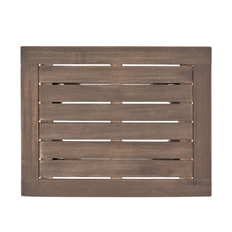 Noble House Kinesis outdoor side table with slatted top and wood frame, ideal for patio or garden seating areas.