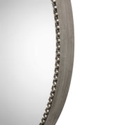 Beaded round wall mirror with pearl silver frame by Uttermost, showcasing intricate bead details and reflective glass surface.