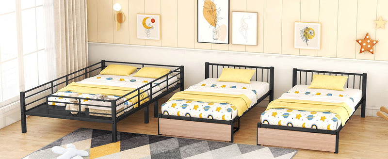 Triple Bunk Bed With Drawers, Multi-Functional Frame With Desks And Shelves In The Middle - R&R Furniture Gallery (Fountain Valley, CA)