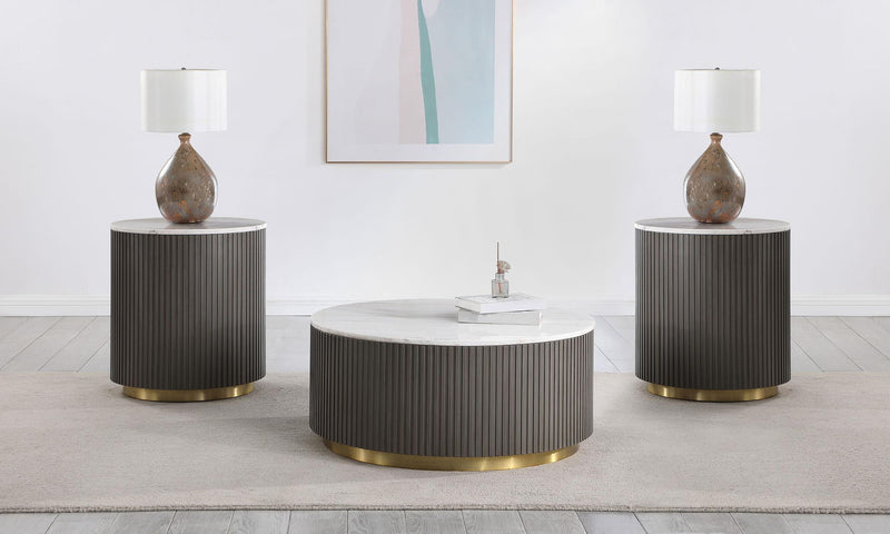 Jason 3-piece Round Marble Coffee and End Table Set White