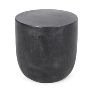 Outdoor lightweight concrete end table by Noble House with natural texture and matte black finish, ideal for patio or garden spaces.