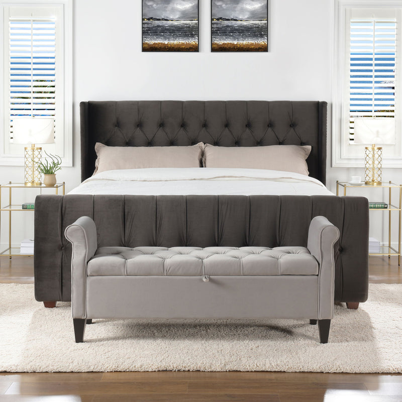 David - King Tufted Wingback Bed - Dark Charcoal Gray - R&R Furniture Gallery (Fountain Valley, CA)