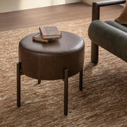 Classic Home Aimie accent stool with a wooden seat and metal legs, perfect for living room or bedroom decor.