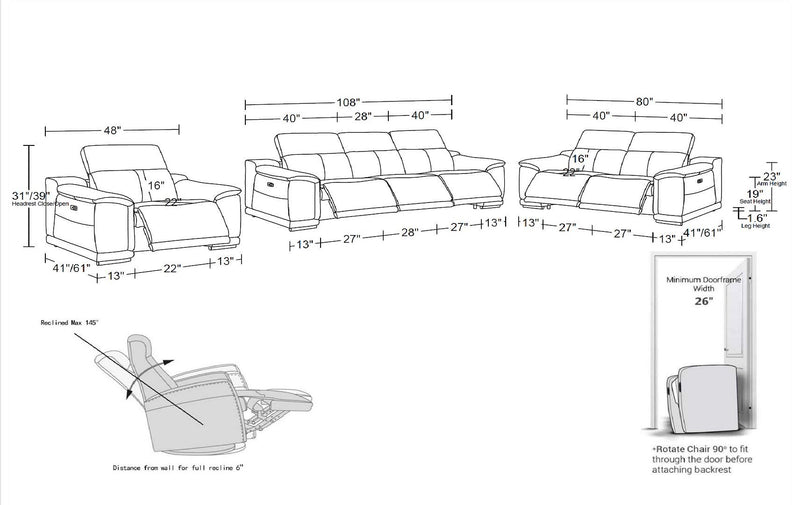 9762 - 6-Piece Modular Power Reclining Sofa, Loveseat And Chair Set With 6 Power Recliners In