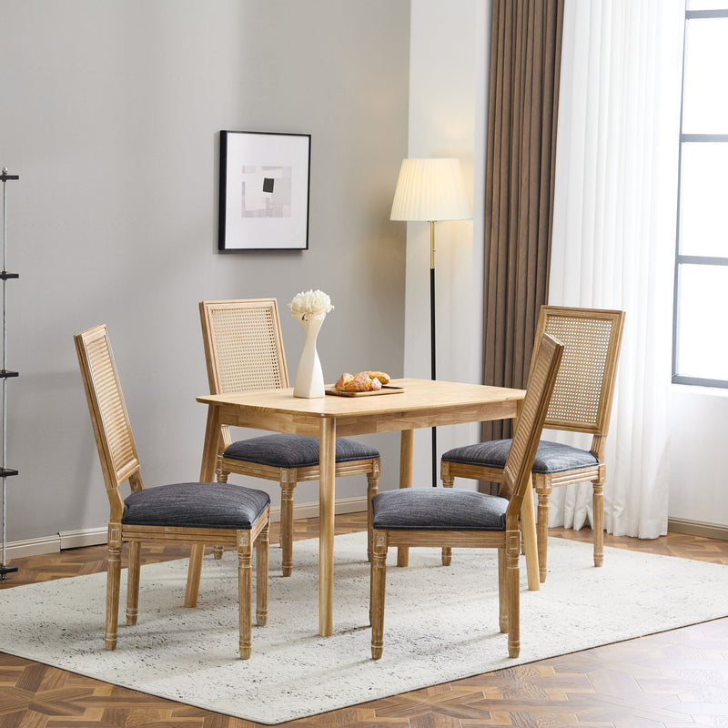French Country Dining Chair With Rectangular Cane Backrest And Smooth Upholstered Seating - R&R Furniture Gallery (Fountain Valley, CA)