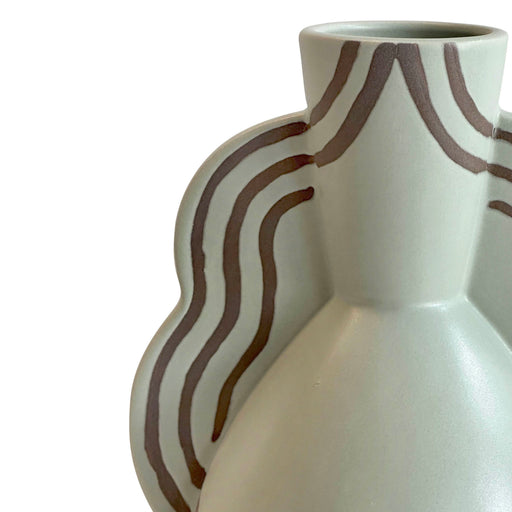 Earthenware - Line Art Wavy Vase - Sage Green - R&R Furniture Gallery (Fountain Valley, CA)