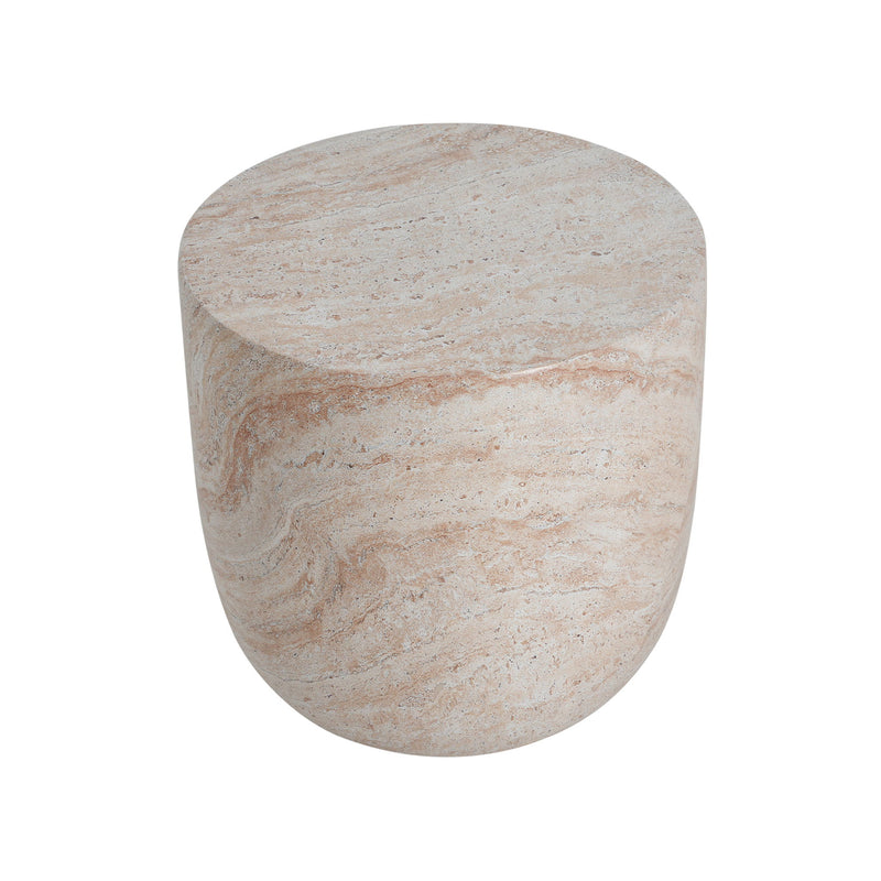 Lightweight beige concrete side table with travertine top by Noble House, suitable for outdoor or indoor use.