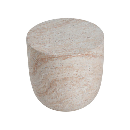 Lightweight beige concrete side table with travertine top by Noble House, suitable for outdoor or indoor use.