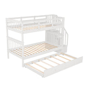 DreamHaus stairway bunk bed with built-in storage and safety guard rail in a bedroom setting