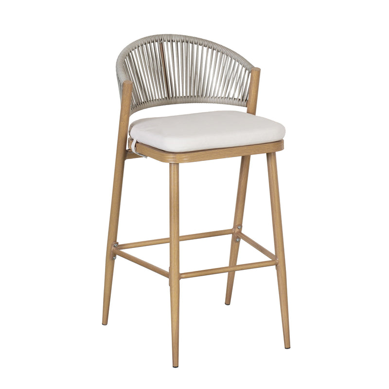 Outdoor Bar Height Metal Frame Counter Stools With Scallop Shaped Backrest & Water Resistant Cushions - R&R Furniture Gallery (Fountain Valley, CA)