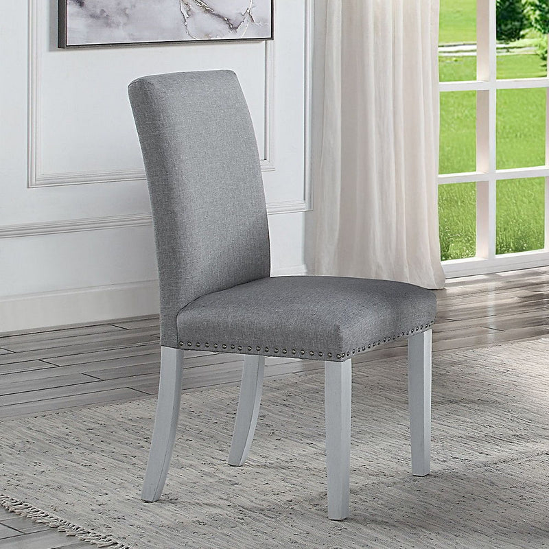 Lanton - Side Chair (Set of 2) - Gray Linen & Antique White - R&R Furniture Gallery (Fountain Valley, CA)