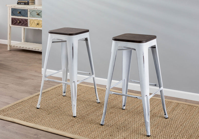 Lumi Source Oregon contemporary barstool set of 2 with sleek modern design and wooden legs, ideal for kitchen or bar area.