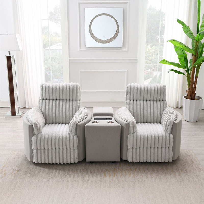 Emee - Console With USB - Gray Corduroy - R&R Furniture Gallery (Fountain Valley, CA)