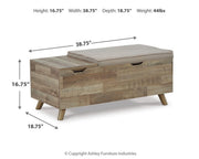 Beige Gerdanet storage bench by Signature Design by Ashley® with a cushioned top and interior storage space.