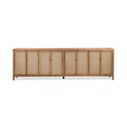 Classic Home Alvin 8-door cabinet in Sandy Cove finish, showcasing wood grain, sleek doors, and modern buffet design.