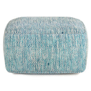 Simpli-Home Nate handcrafted square accent pouf with textured fabric and sturdy wooden legs, ideal for living room decor.