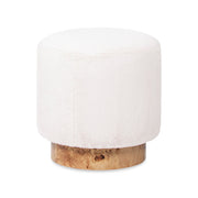 Tilly - Round Fur Upholstered / Burl Pouf Ottoman - White - R&R Furniture Gallery (Fountain Valley, CA)