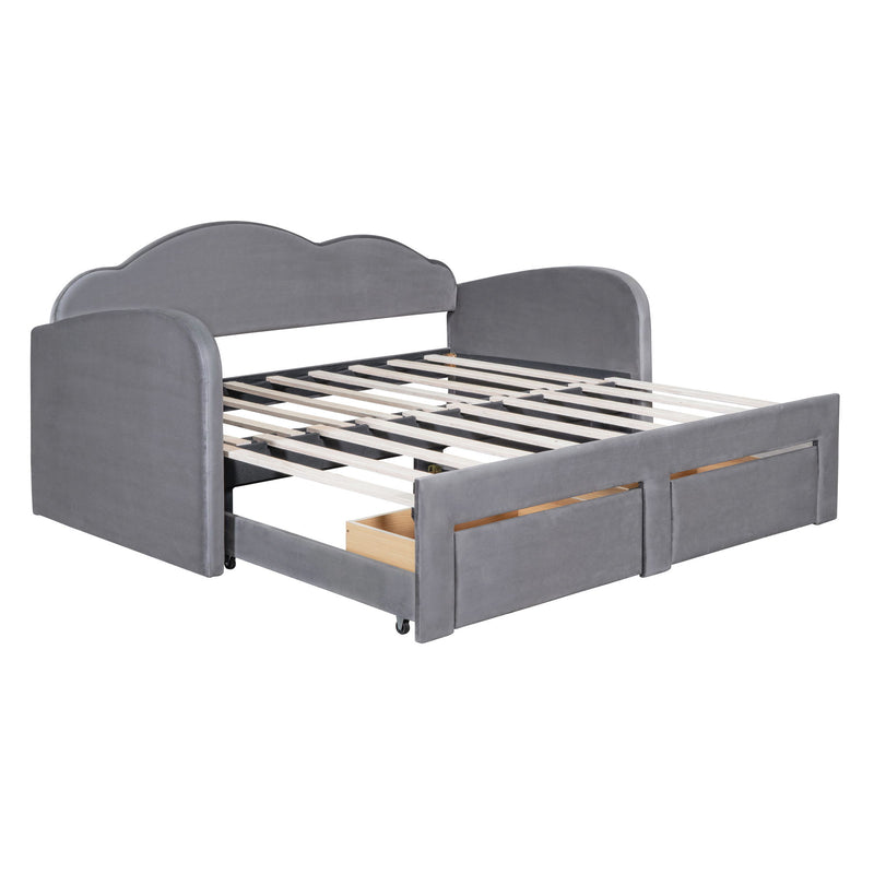 Upholstered Daybed With Cloud-Shaped Backrest, Trundle & 2 Drawers And USB Ports - R&R Furniture Gallery (Fountain Valley, CA)