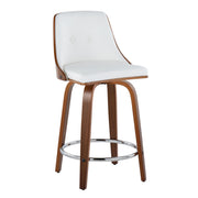Set of two Lumi Source Gianna mid-century modern fixed height stools with swivel seats and round footrests, featuring sleek design.