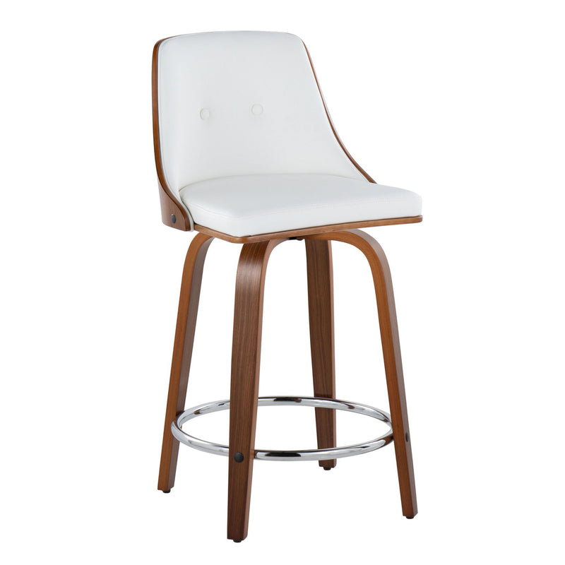 Set of two Lumi Source Gianna mid-century modern fixed height stools with swivel seats and round footrests, featuring sleek design.