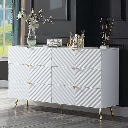 Gaines - 55" Dresser - White High Gloss - R&R Furniture Gallery (Fountain Valley, CA)