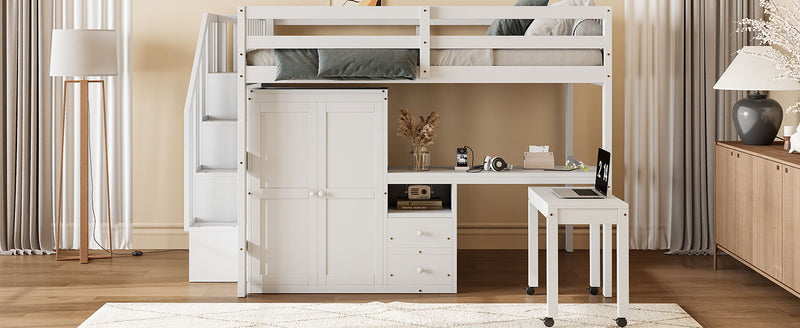 Loft Bed With Stairs, Bookshelf, Drawers, Desk & Wardrobe, Space Saving Multifunctional Furniture - R&R Furniture Gallery (Fountain Valley, CA)