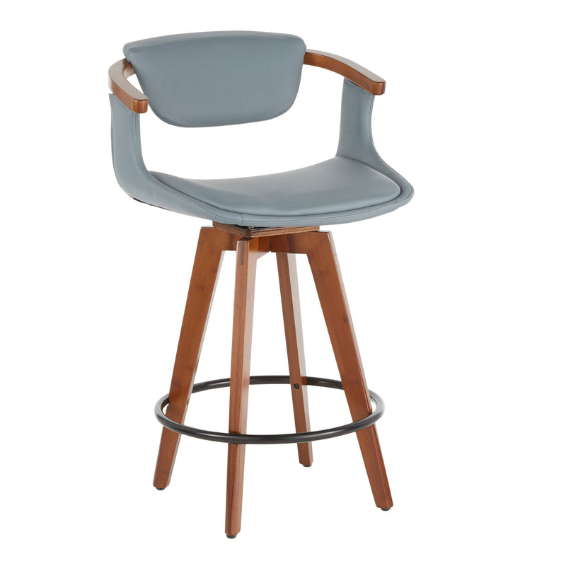 Lumi Source Oracle mid-century modern counter stool with wooden legs and upholstered seat, 24-27 inch counter height.