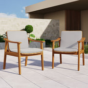 Pair of Noble House outdoor dining chairs in a set of two, featuring metal frames and woven seats for patio dining.