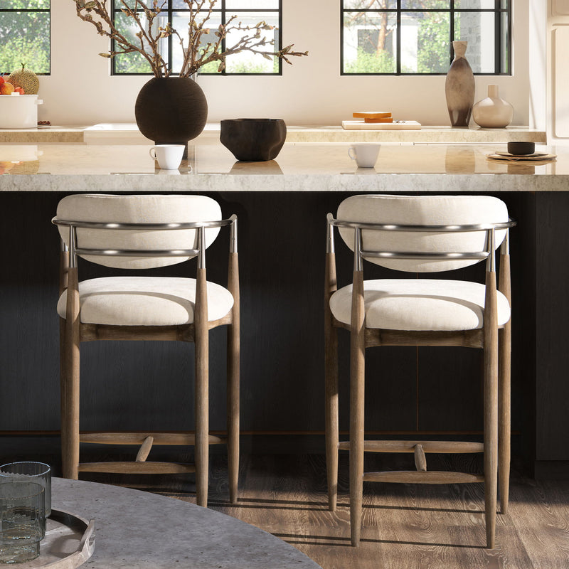 Artemis - Mixed Material Upholstered Counter Stool - Warm White - R&R Furniture Gallery (Fountain Valley, CA)