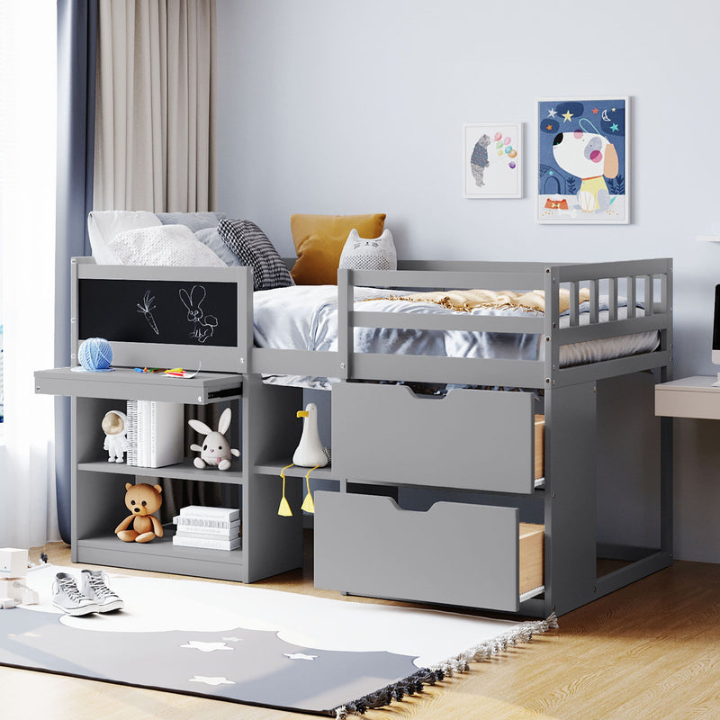 Low Loft Bed With Rolling Desk, Shelf And Drawers - R&R Furniture Gallery (Fountain Valley, CA)