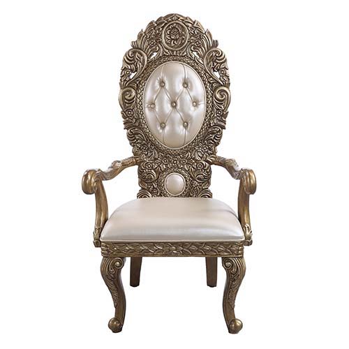Constantine - Arm Chair (Set of 2) - Synthetic Leather , Brown & Gold - R&R Furniture Gallery (Fountain Valley, CA)