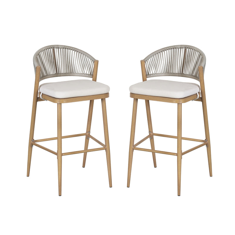 Outdoor Bar Height Metal Frame Counter Stools With Scallop Shaped Backrest & Water Resistant Cushions - R&R Furniture Gallery (Fountain Valley, CA)