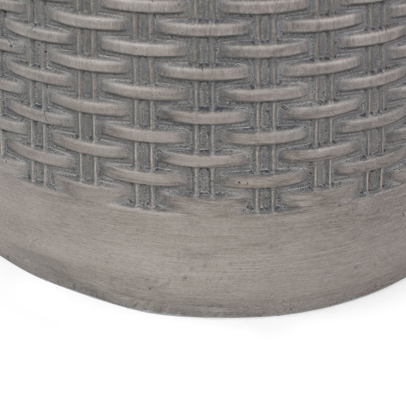 Round concrete outdoor end table by Noble House, lightweight natural finish, ideal for patio or garden seating areas.