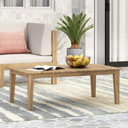 Light brown outdoor coffee table with slat panel top by Noble House, showcasing a modern patio furniture design.