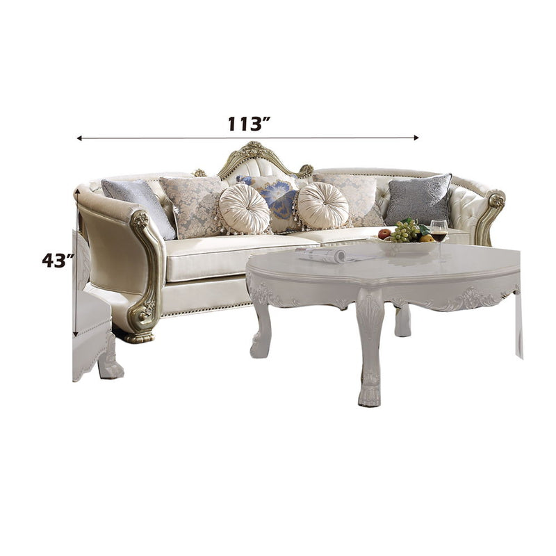 Dresden II - Sofa With 7 Pillows - Pearl Synthetic Leather & Gold Patina - R&R Furniture Gallery (Fountain Valley, CA)