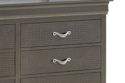 Metallic black dresser from Glory Furniture, a sophisticated storage solution with sleek design and multiple drawers.