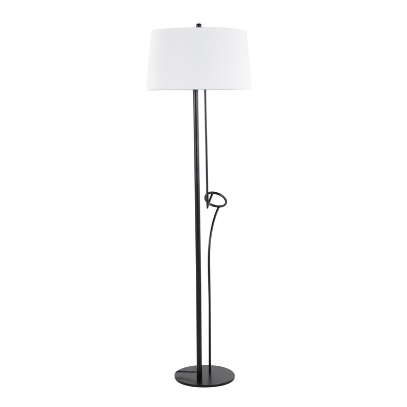 Lumi Source Shadow contemporary black and white floor lamp with sleek, modern design and curved silhouette standing on a flat surface.