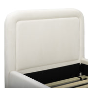 TOV Furniture Briella trundle bed with clean lines and wooden frame, shown with the trundle drawer pulled out for extra sleeping space.