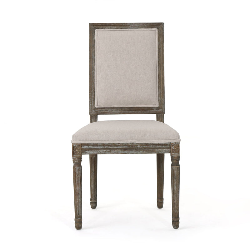 Noble House traditional style dining chair set with fabric upholstery, featuring wooden legs and classic design for kitchen or dining room.