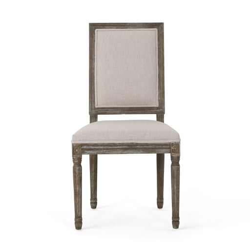 Noble House traditional style dining chair set with fabric upholstery, featuring wooden legs and classic design for kitchen or dining room.