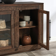 Natural wood Jett 4-door cabinet by Classic Home, modern buffet with four doors and sleek design, shown in a natural finish.