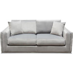 Envy Loveseat in Platinum Grey Velvet with Tufted Outside Detail and Silver Metal Trim