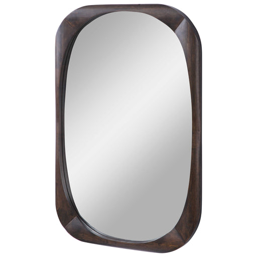 Dark brown Sheldon mid-century wall mirror by Uttermost featuring a sleek, modern design and a rectangular shape for contemporary decor.