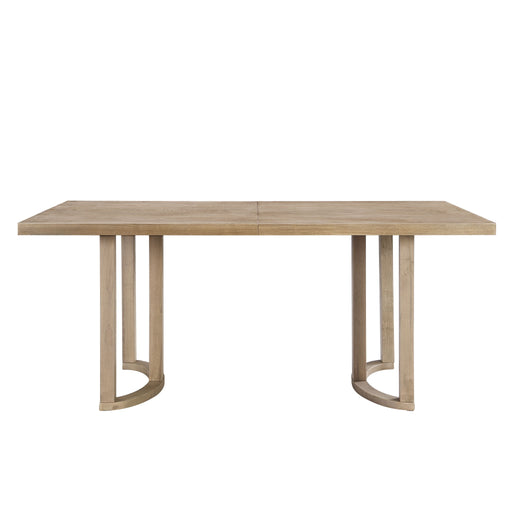 Modern solid wood dining table by Noble House with a sleek design, featuring a spacious rectangular tabletop and sturdy legs.