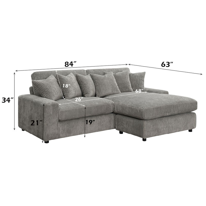 Tavia - Reversible Sectional Sofa With 6 Pillows - Gray Corduroy - R&R Furniture Gallery (Fountain Valley, CA)