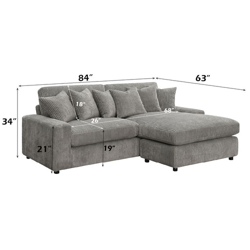Tavia - Reversible Sectional Sofa With 6 Pillows - Gray Corduroy - R&R Furniture Gallery (Fountain Valley, CA)