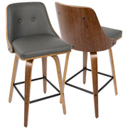Pair of Lumi Source Gianna mid-century modern counter stools in a set, featuring sleek design and wooden legs.